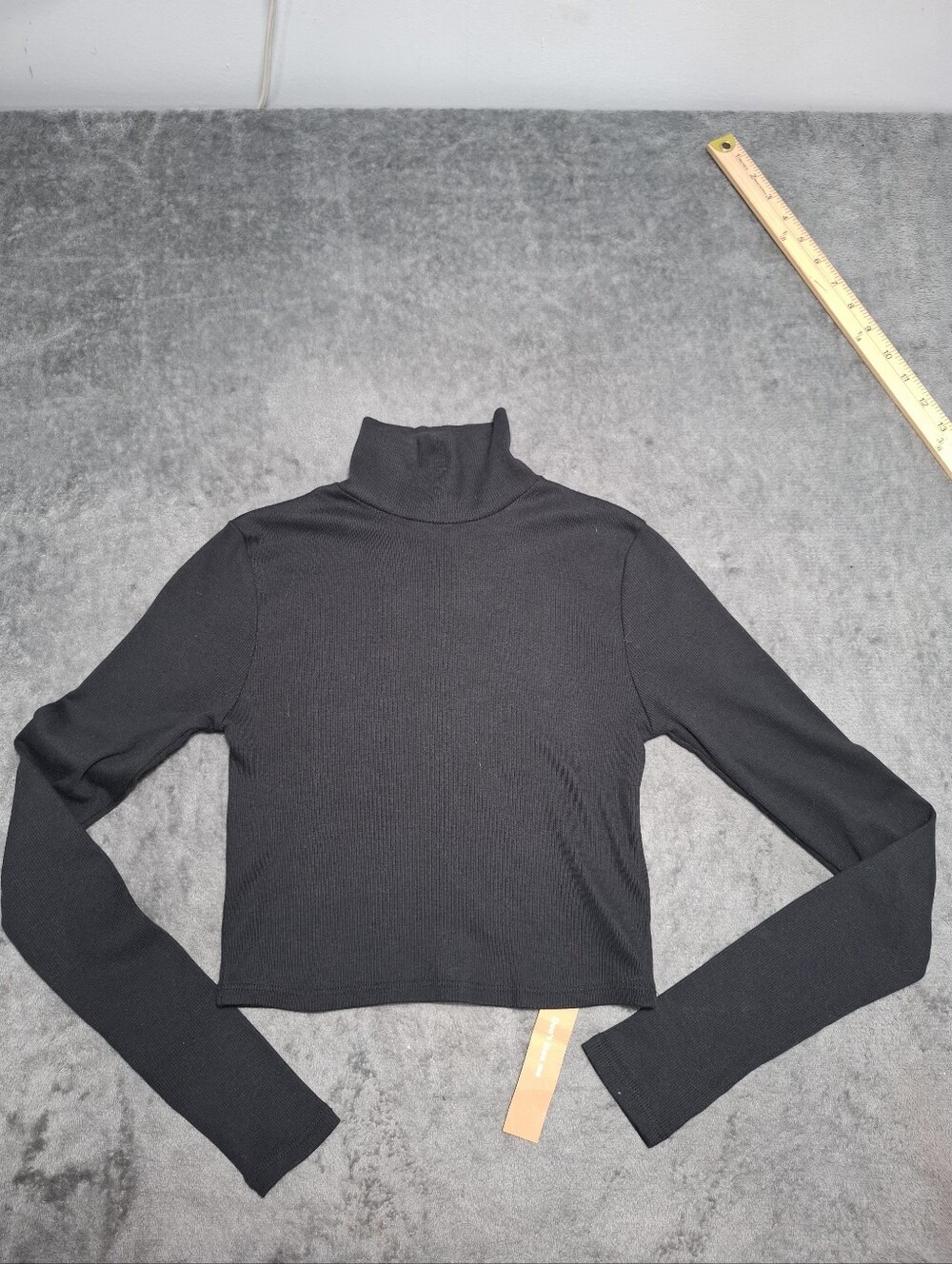 Reformation Davy Cropped Ribbed Turtleneck Black Long Sleeve Top Slim Sz S - Picture 2 of 12